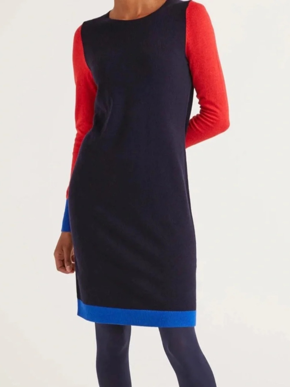 NWT Boden Navy Dress with Red Sleeves and Blue Trim size 4